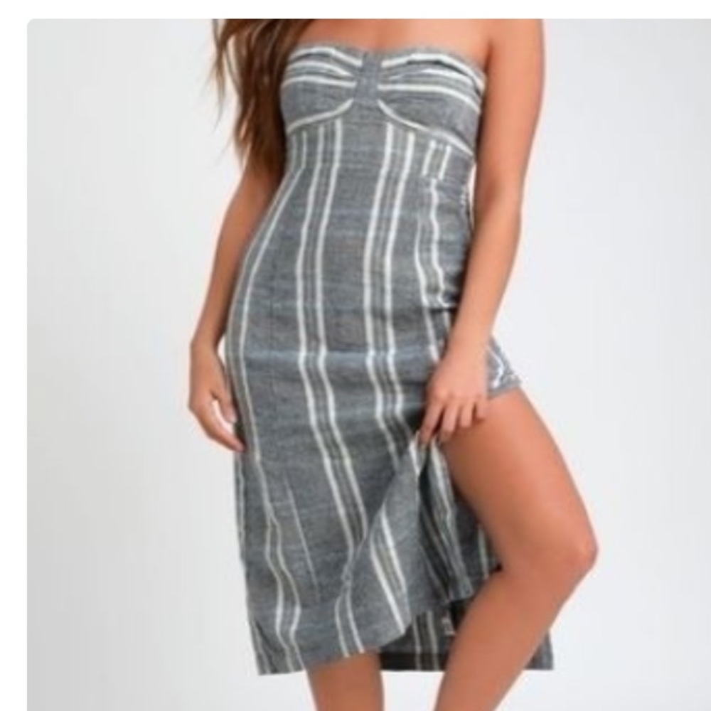 Free People Blue Gray and Cream Striped Midi Dress